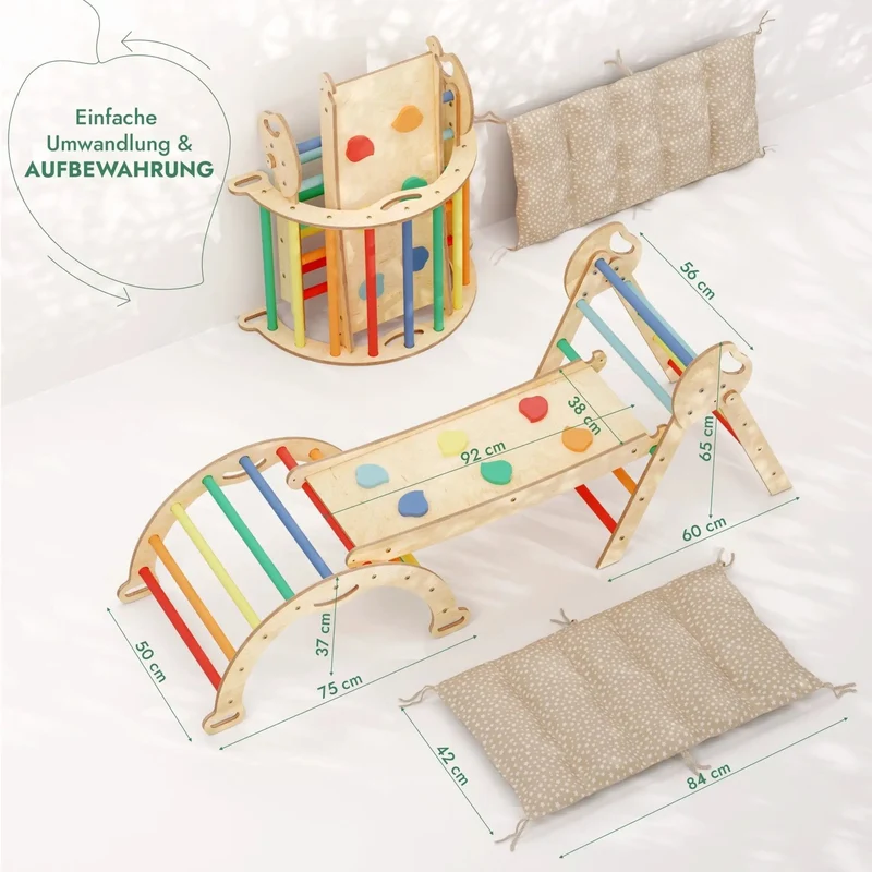 All In One Montessori Climbing Set For Toddlers 1 To 3 Rainbow Edition With Pikler Triangle Arch Slide Pillow