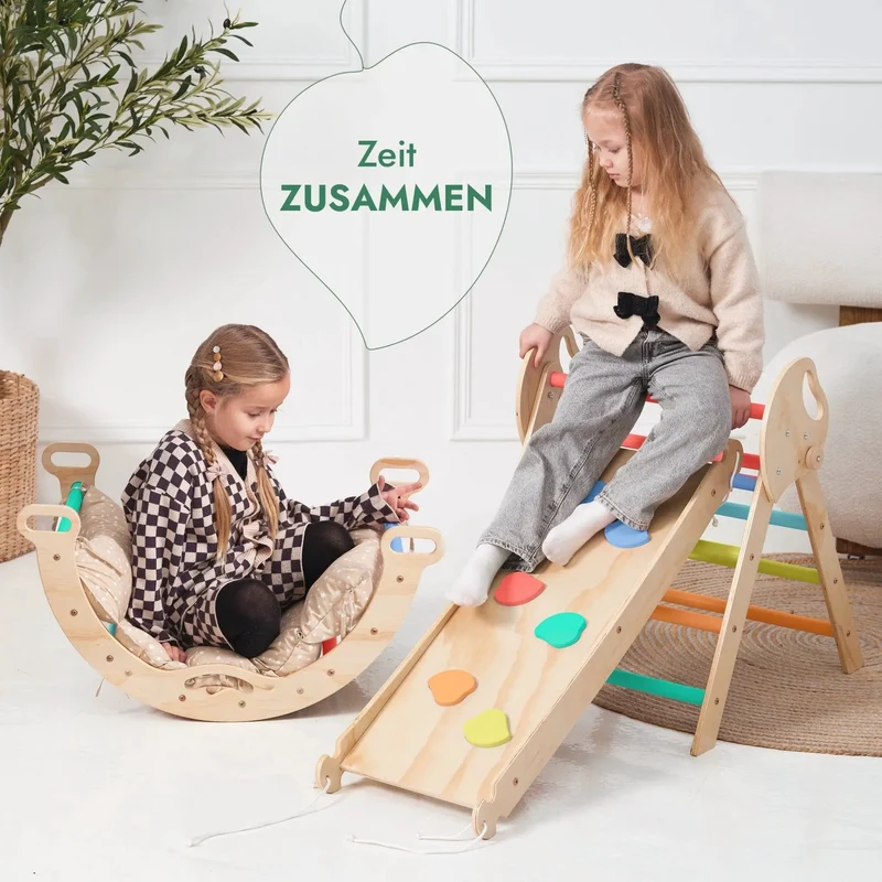 All In One Montessori Climbing Set For Toddlers 1 To 3 Rainbow Edition With Pikler Triangle Arch Slide Pillow