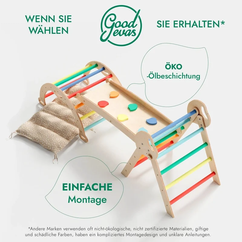 All In One Montessori Climbing Set For Toddlers 1 To 3 Rainbow Edition With Pikler Triangle Arch Slide Pillow