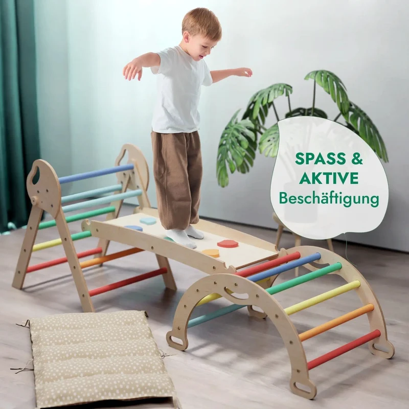 All In One Montessori Climbing Set For Toddlers 1 To 3 Rainbow Edition With Pikler Triangle Arch Slide Pillow