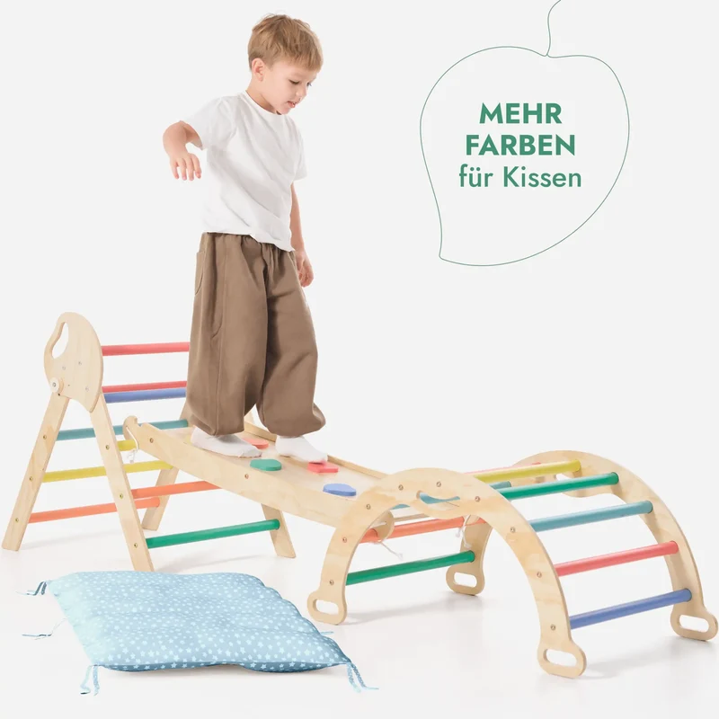 All In One Montessori Climbing Set For Toddlers 1 To 3 Rainbow Edition With Pikler Triangle Arch Slide Pillow