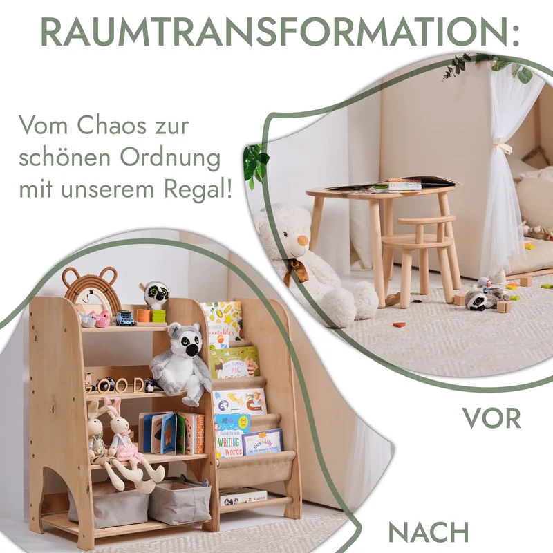 2 in 1 Montessori Book and Toy Shelf for Kids Fosters Independence and Organization
