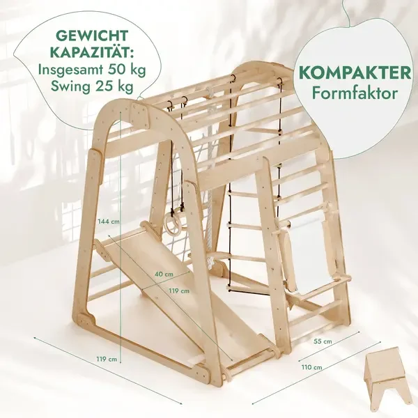 Montessori 8-In-1 Indoor Kids Playground Climber Set For Ages 3-8 With Slide Rings Net Ladder Chalkboard