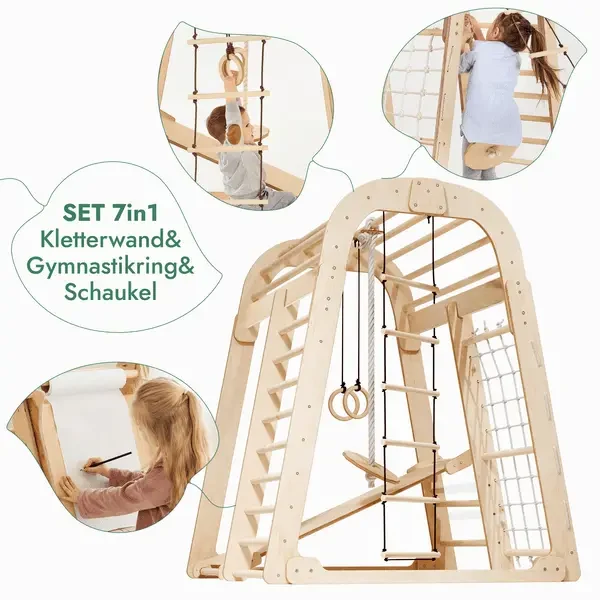 Montessori 8-In-1 Indoor Kids Playground Climber Set For Ages 3-8 With Slide Rings Net Ladder Chalkboard
