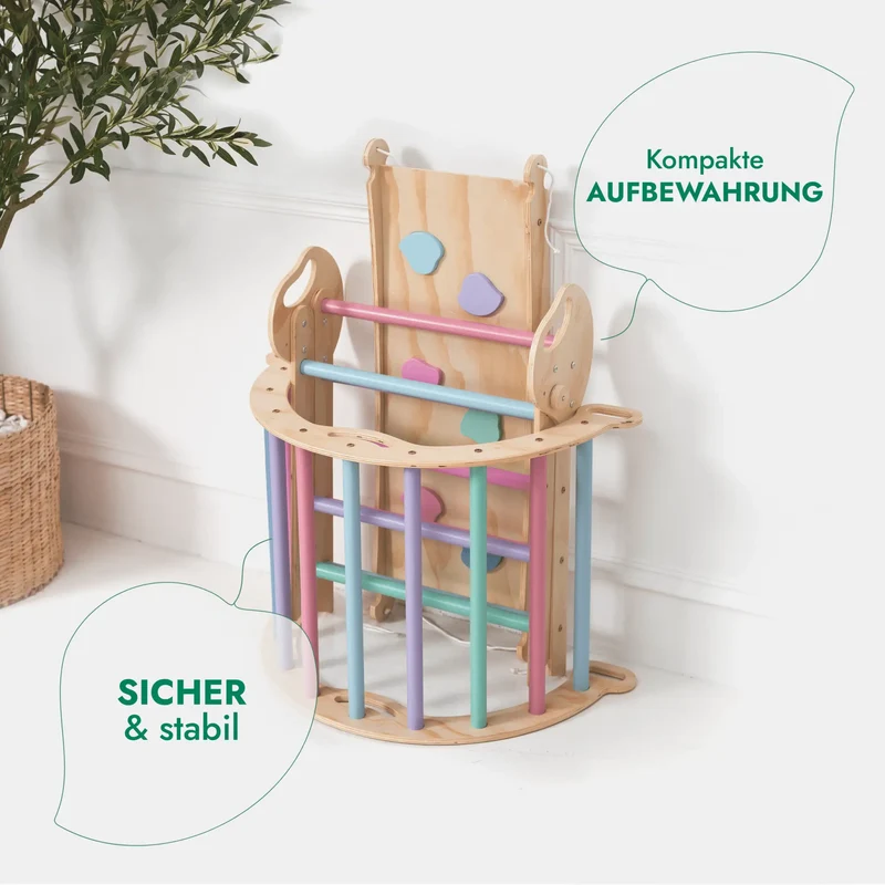Montessori 4-In-1 Climbing Set For Toddlers 1-3 Pikler Triangle Climbing Arch Slide Board Cushion Pastel