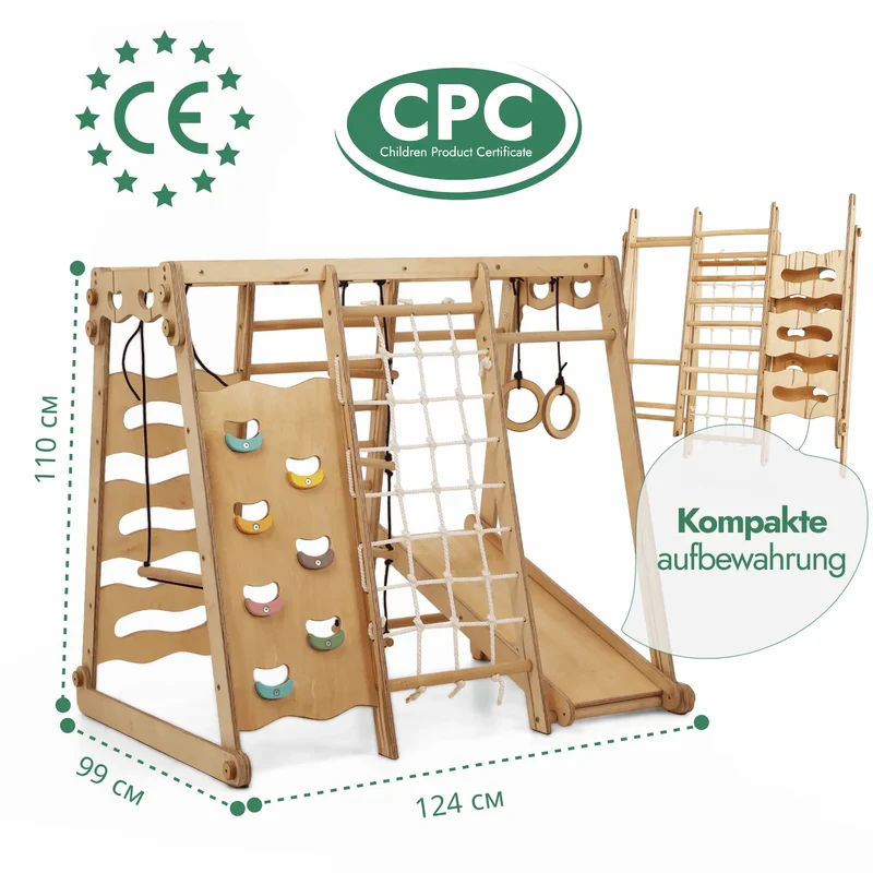 Indoor Wooden Playground For Kids 6 In 1 With Swing Slide Rope And Ladder Active Playset