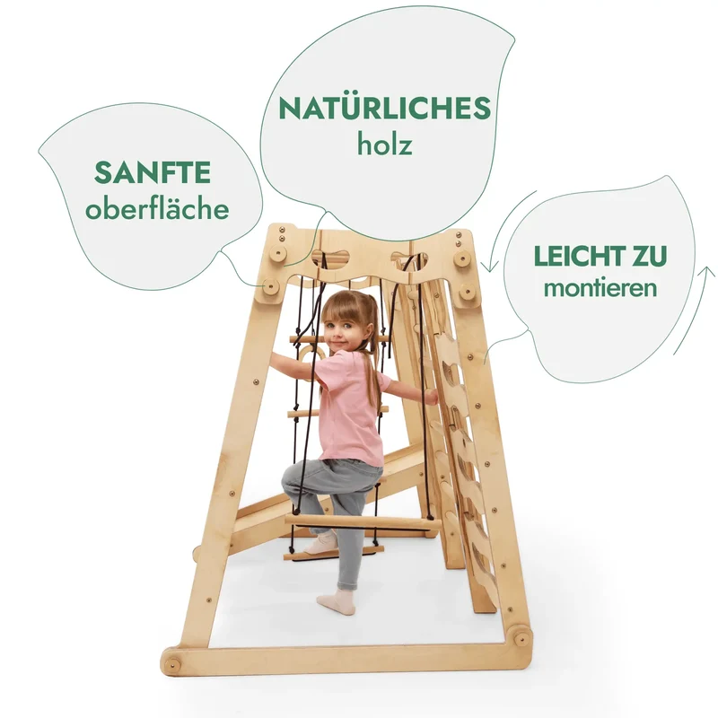 Indoor Wooden Playground For Kids 6 In 1 With Swing Slide Rope And Ladder Active Playset