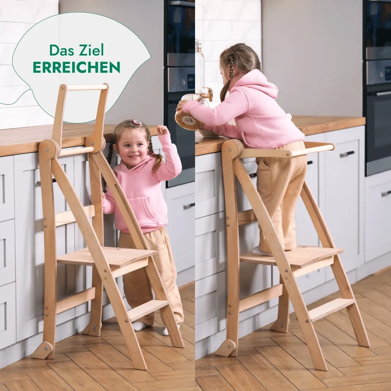 Montessori Wooden Learning Tower for Kids by Kids Helper Safe Step Stool for Preschoolers