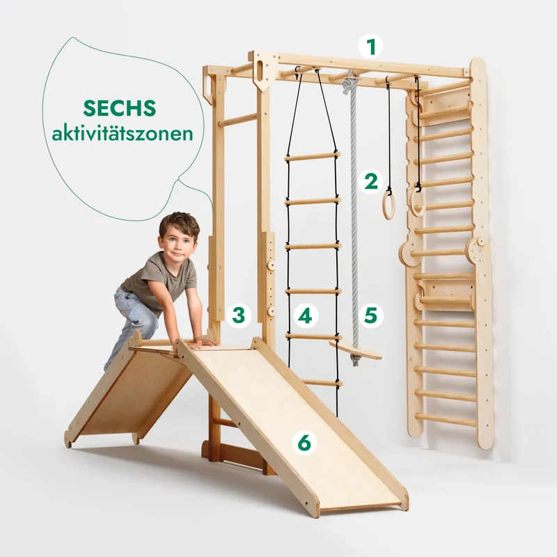 All In One Jungle Gym For Kids 7 In 1 Indoor Playground With Climbing Wall Swing Set And Slide