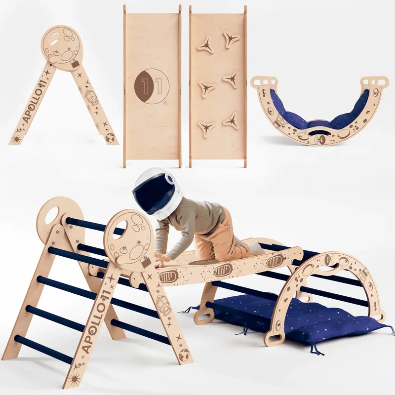 Apollo 4in1 Climbing Set For Toddlers With Pikler Triangle Climbing Arc And Slide Board Limited Edition Astronaut Kit