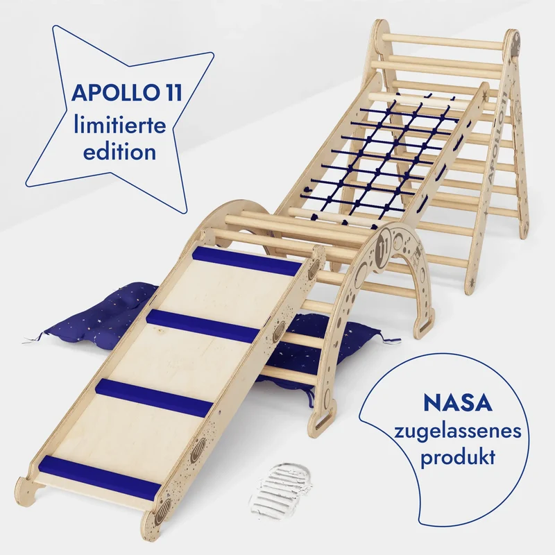 Apollo 5 In 1 Ultimate Climbing Set For Kids With Pikler Triangle Climbing Arc Slide Board Cushion And Net Space Edition