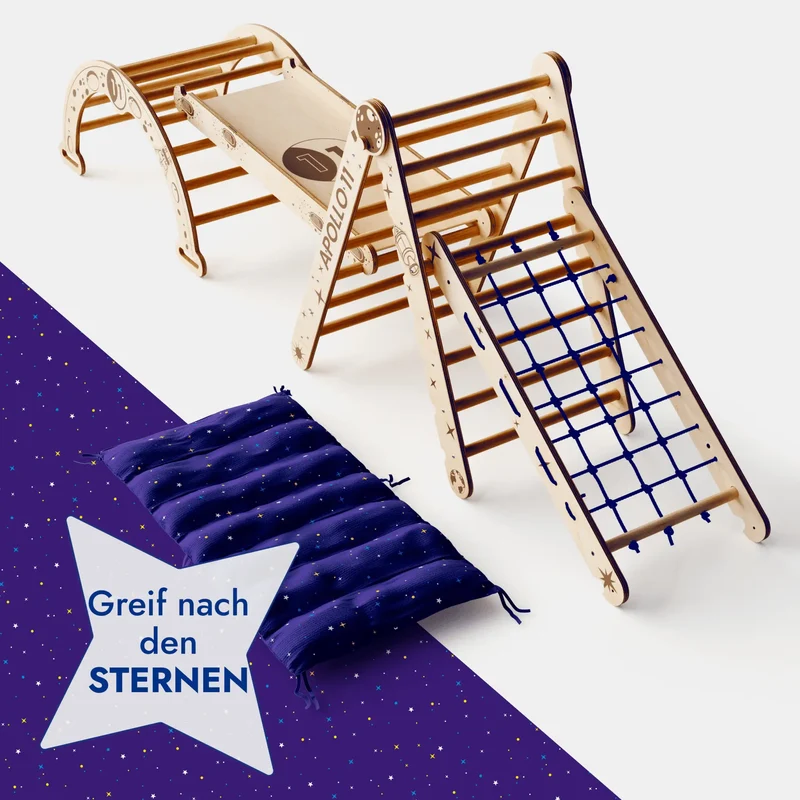 Apollo 5 In 1 Ultimate Climbing Set For Kids With Pikler Triangle Climbing Arc Slide Board Cushion And Net Space Edition