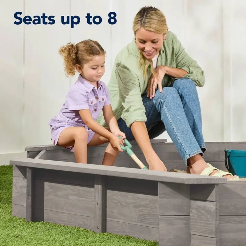 Outdoor Kid's Octagonal Sandbox in Grey Wood Finish