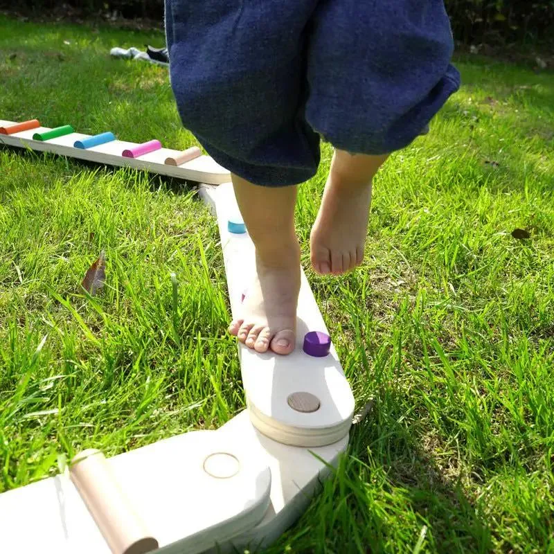 NNEDSZ Wooden Sensory Balance Beam Set for Kids - Indoor and Outdoor Balance Training
