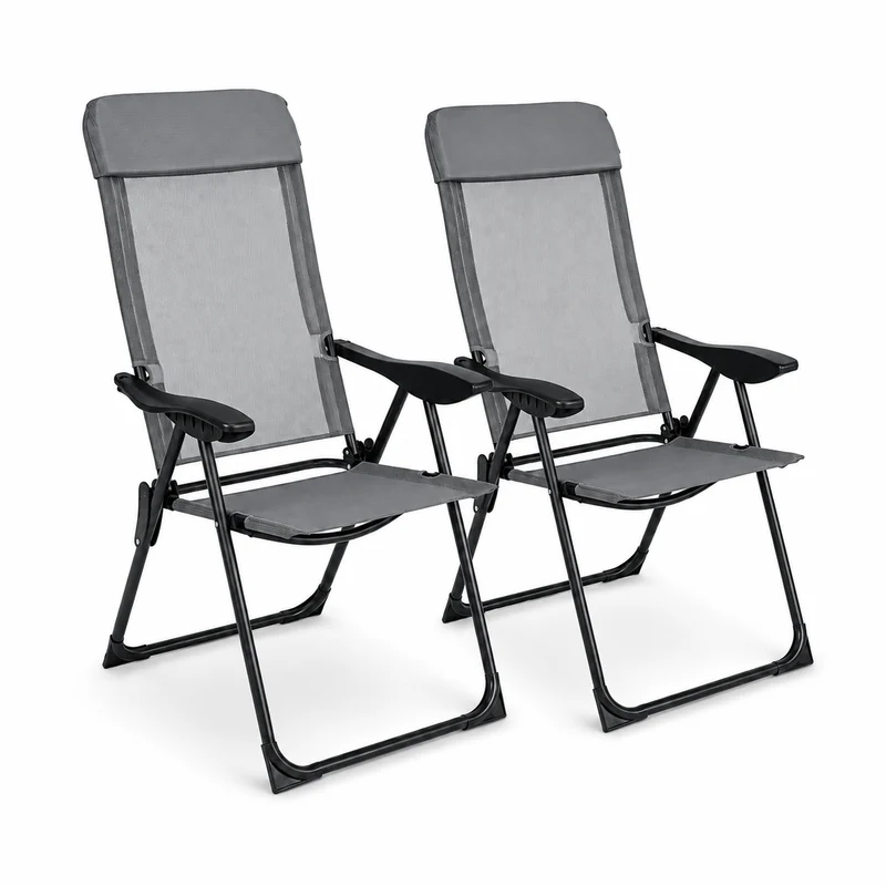 Pack de 2 Sillas Plegables Reclinables 7 Posiciones Respaldo Alto Exterior