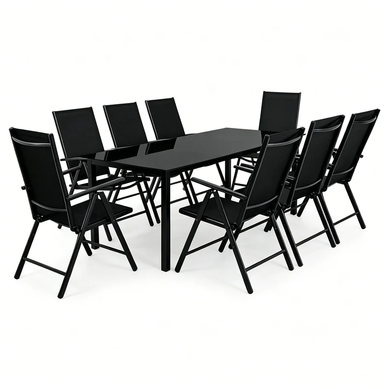 Conjunto Jardín Aluminio Recubierto 9 Piezas Mesa Vidrio