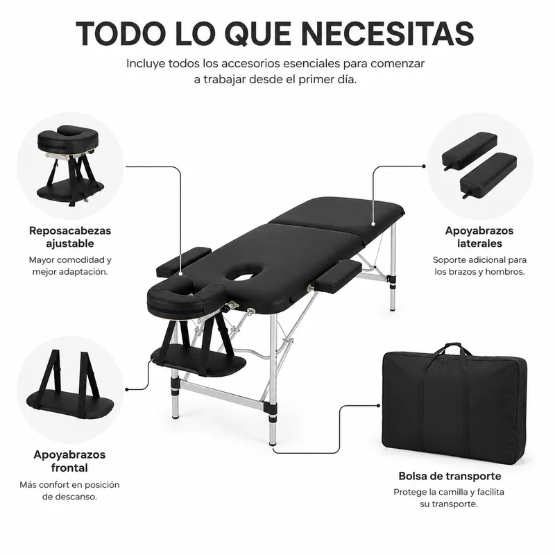 Camilla De Masaje Plegable 60 cm Altura Regulable Reposacabezas Nix Spa