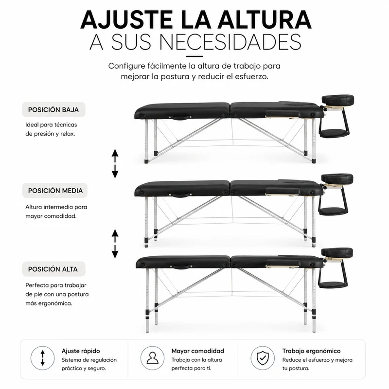 Camilla De Masaje Plegable 60 cm Altura Regulable Reposacabezas Nix Spa
