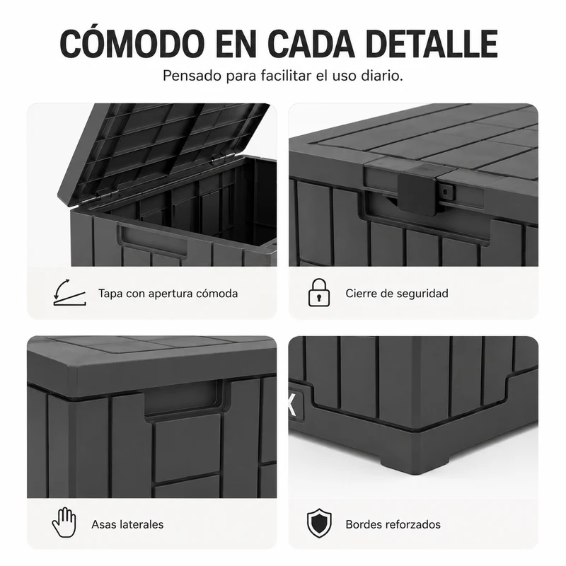 Arcón De Almacenaje Exterior Impermeable 130 L Con Tapa Reforzada