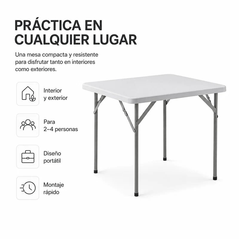 Mesa Plegable Portátil 84x84x74 Cm Blanco