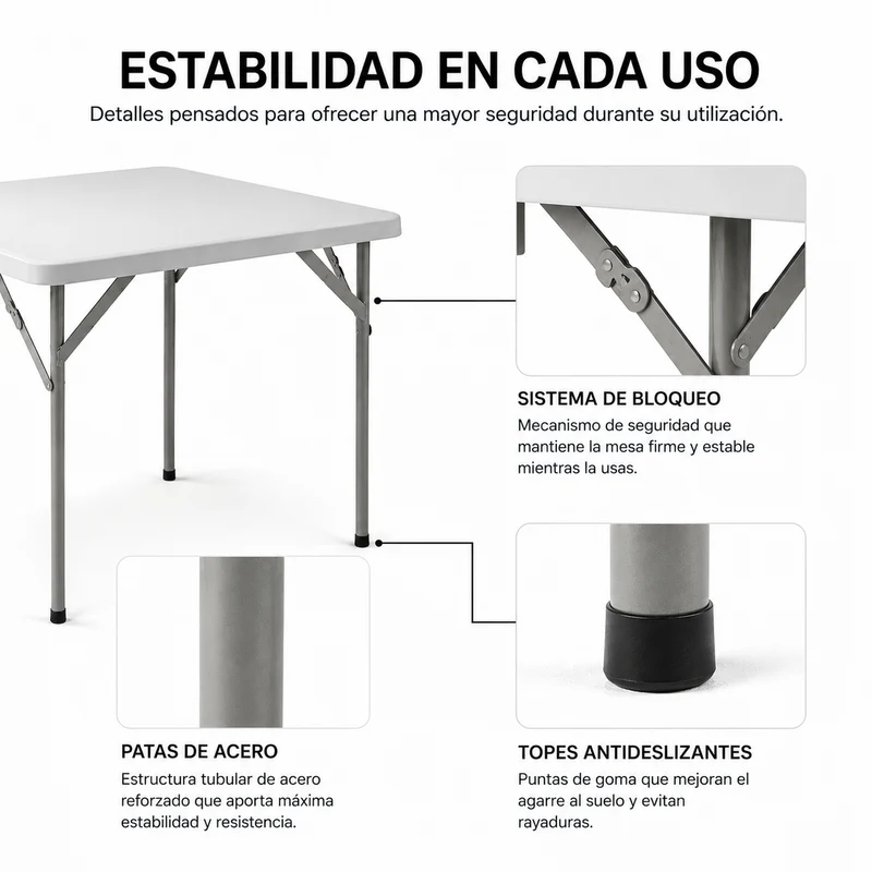 Mesa Plegable Portátil 84x84x74 Cm Blanco