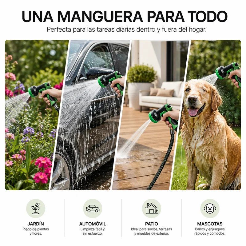 Manguera Extensible De Jardín 30 m Con Pistola Multifunción