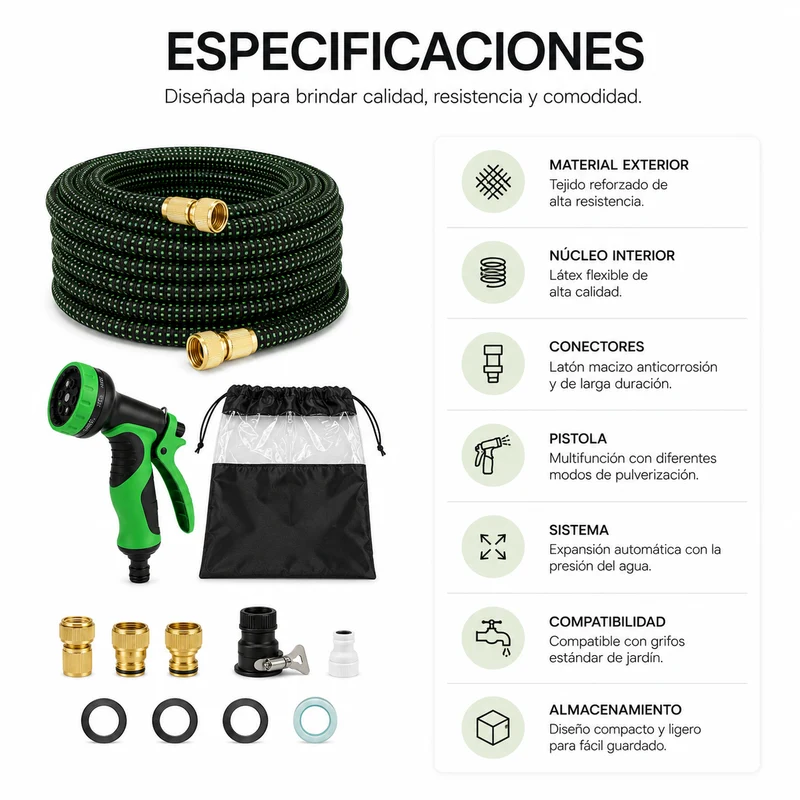 Manguera Extensible De Jardín 30 m Con Pistola Multifunción