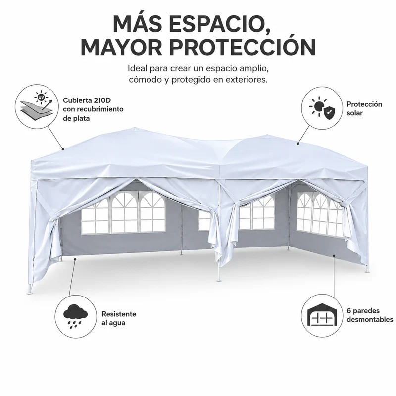 Carpa Plegable 6x3 M Con 6 Paredes Y Estructura Reforzada