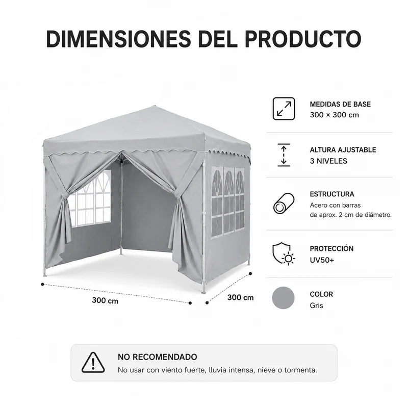 Carpa Plegable 3x3 M Con 4 Paredes Laterales Y Estructura Reforzada