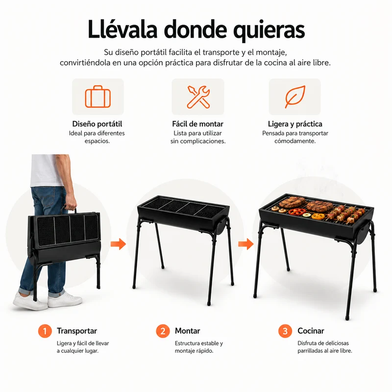 Barbacoa Portátil De Carbón Exterior Con Parrilla Grande