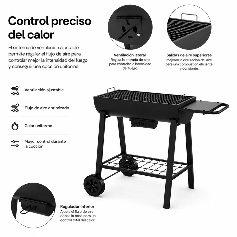 Barbacoa Portátil De Carbón Parrilla Grande Con Ruedas