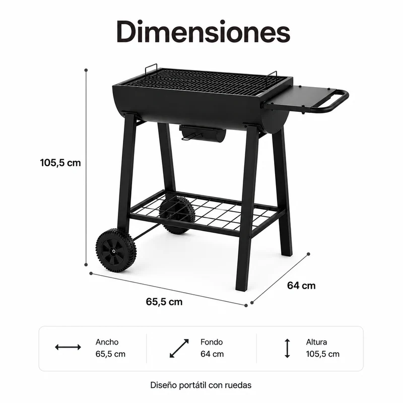 Barbacoa Portátil De Carbón Parrilla Grande Con Ruedas
