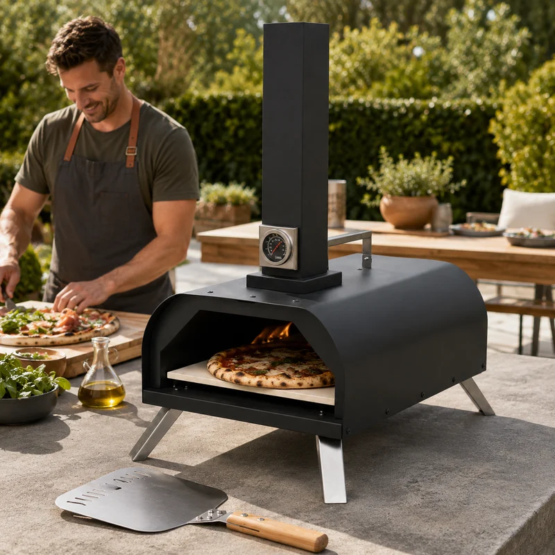 Horno Barbacoa De Carbón Para Pizza Con Chimenea Integrada Y Parrilla