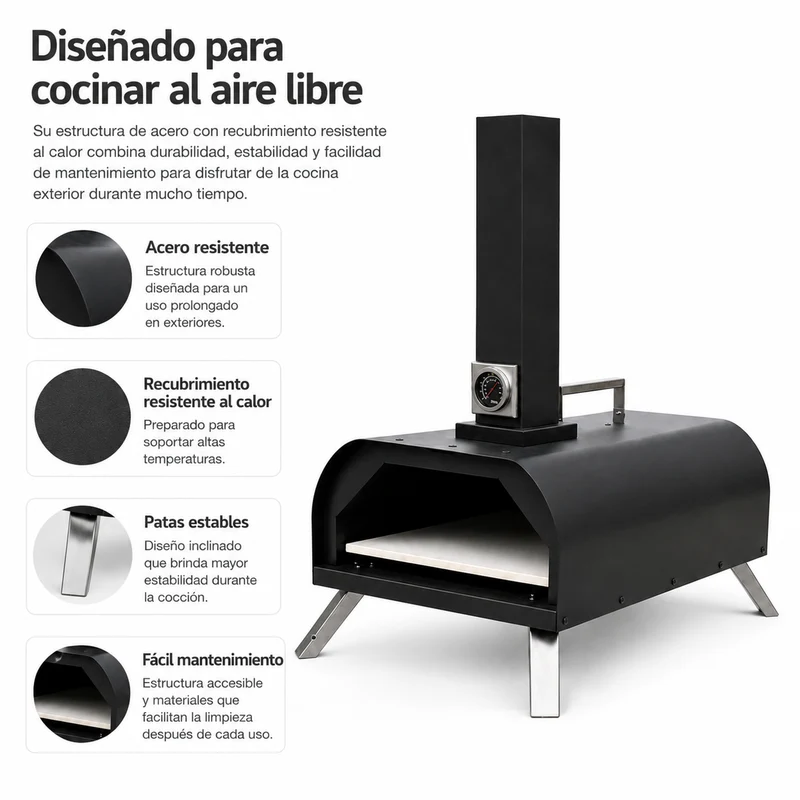 Horno Barbacoa De Carbón Para Pizza Con Chimenea Integrada Y Parrilla
