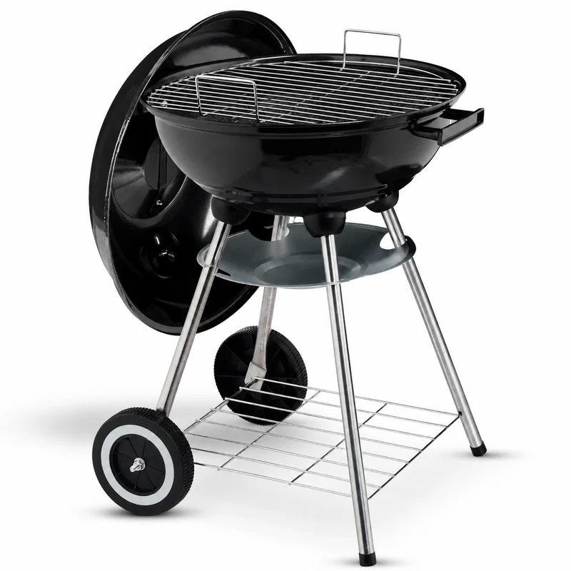 Barbacoa de Carbón Redonda Portátil con Tapa y Ventilación