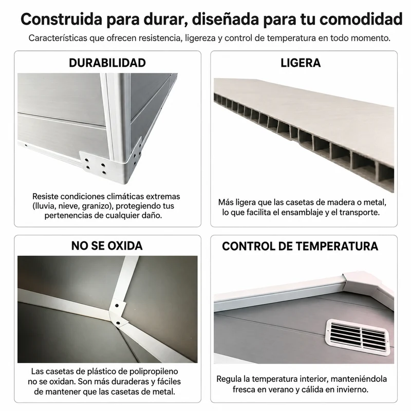 Caseta de jardín XL de resina 6x5" con ventana, doble puerta, ventilación y cierre de seguridad