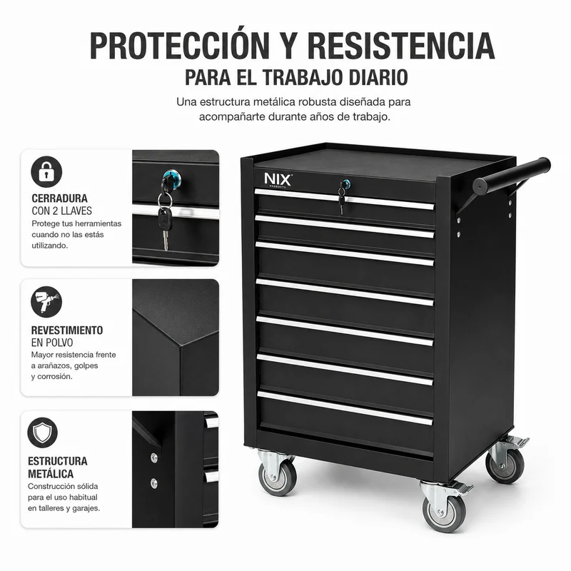 Carro De Herramientas Metálico Con 7 Cajones