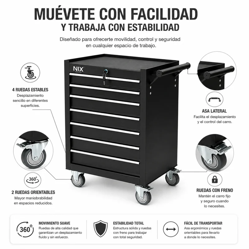 Carro De Herramientas Metálico Con 7 Cajones