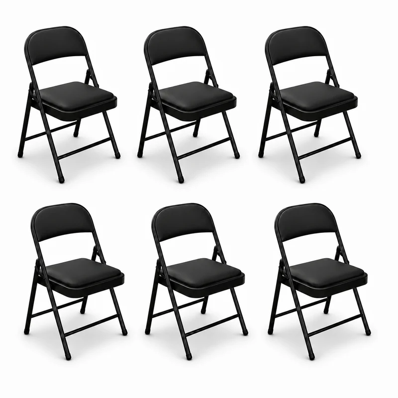 Pack 6 Sillas Plegables Acolchada De Acero Negro
