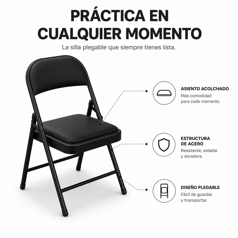 Silla Plegable Acolchada De Acero Negro