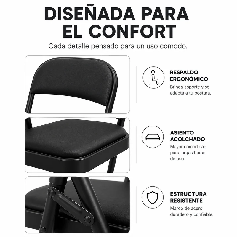 Silla Plegable Acolchada De Acero Negro