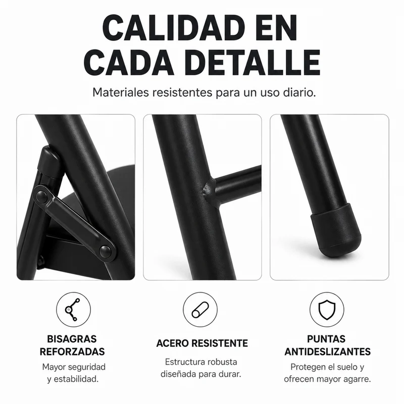 Silla Plegable Acolchada De Acero Negro