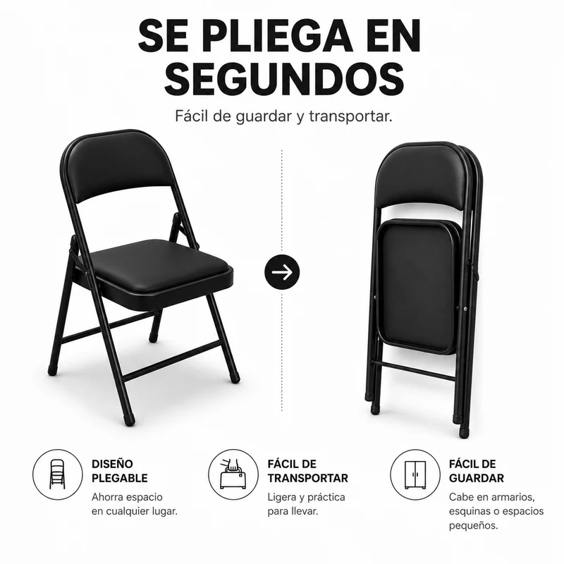 Silla Plegable Acolchada De Acero Negro