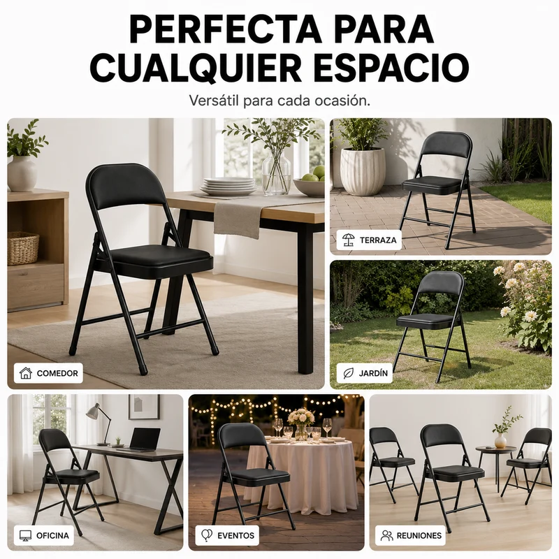 Silla Plegable Acolchada De Acero Negro