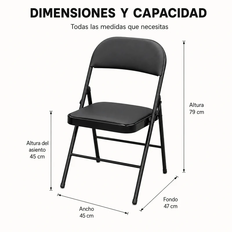 Silla Plegable Acolchada De Acero Negro