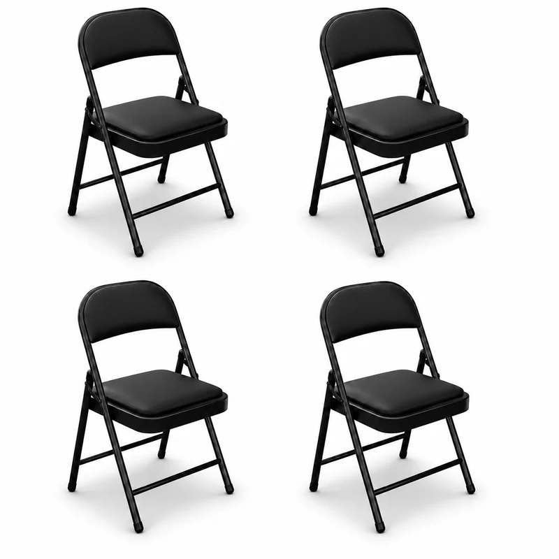 Pack 4 Sillas Plegables Acolchada De Acero Negro