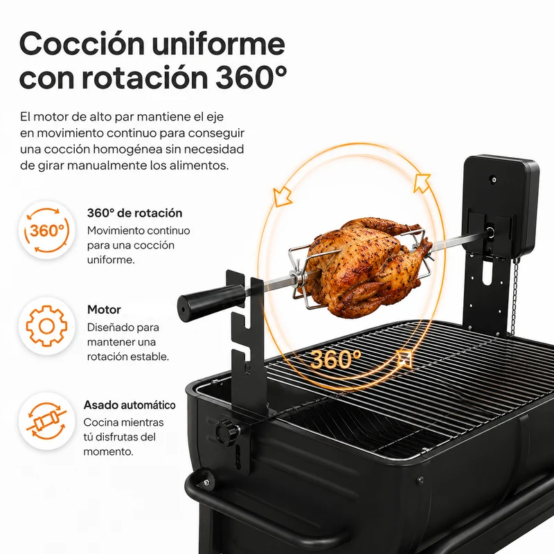 Kit Asador Giratorio Para Barbacoa Con Motor Y Eje Inoxidable