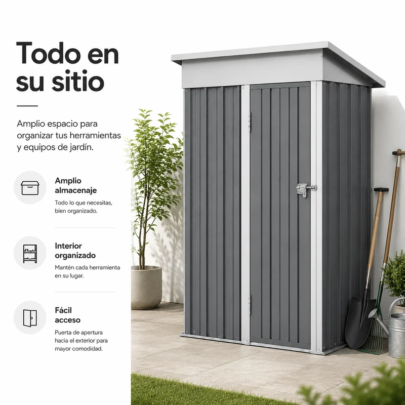 Caseta Metálica de Jardín 158x82,8x185 cm Puerta Exterior