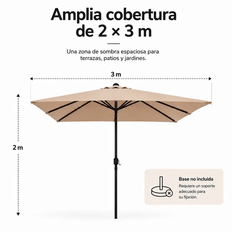 Sombrilla 3 metros De Jardín Regulable Con Manivela Color Kaki