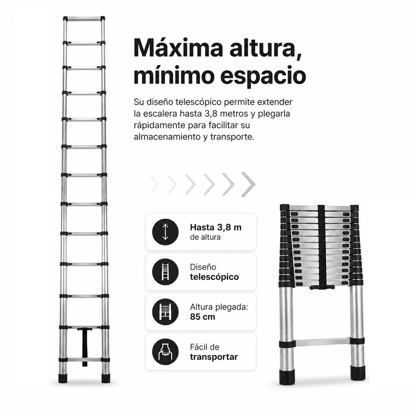 Escalera Telescópica De Aluminio Plegable 3,8 m